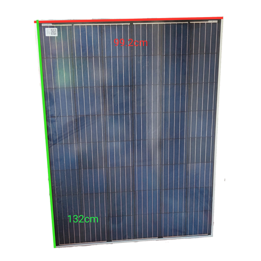 ZwitseRise 200W Solar Panel 1320 x 992 x 40 mm with measurement markings on a dark background