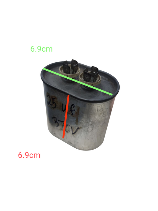 Sprague 25uF 370V Motor Capacitor with metal casing and dual terminal connectors