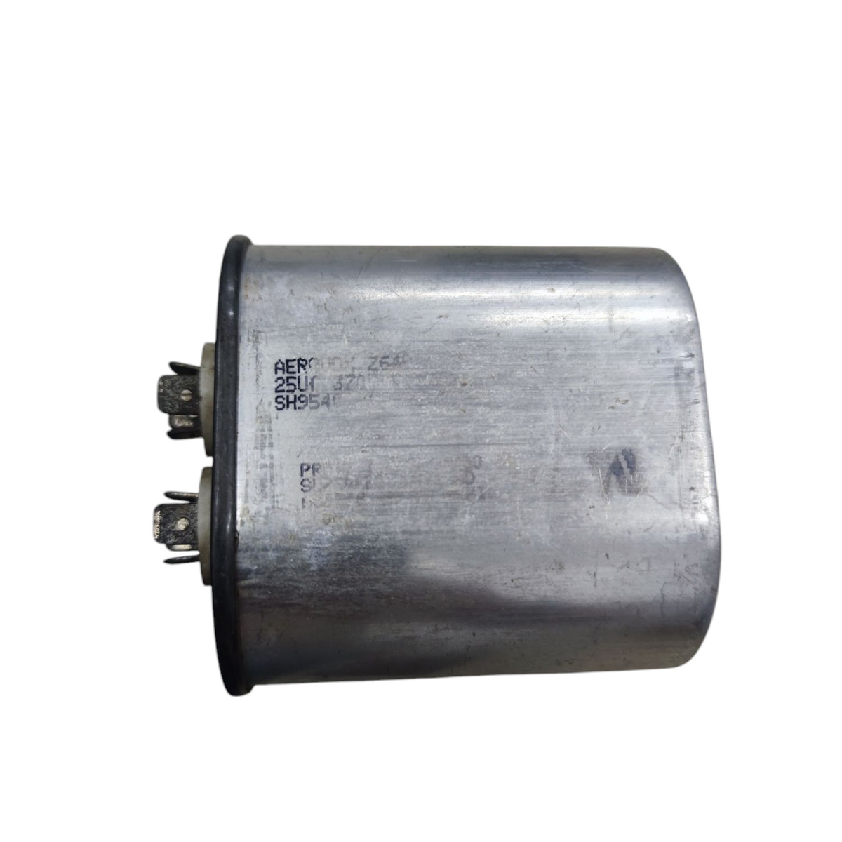 Sprague 25uF 370V motor capacitor electrical circuitry part with metal casing and connection terminals