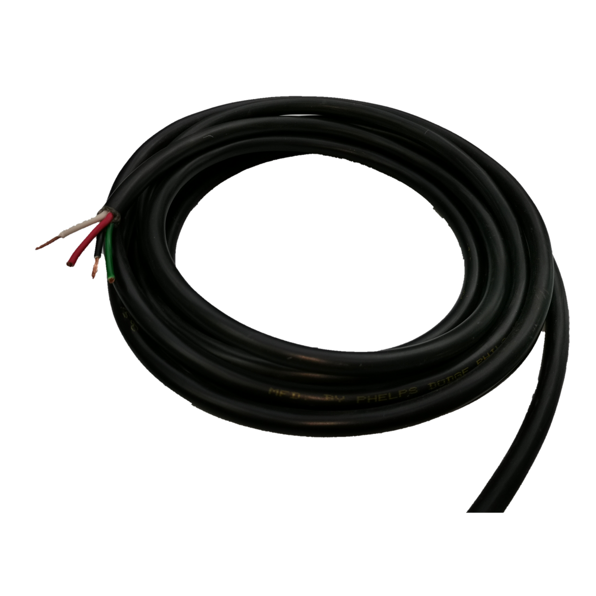 Phelps Dodge 4 core 2.0mm electrical wire with black insulation and exposed colored copper wires