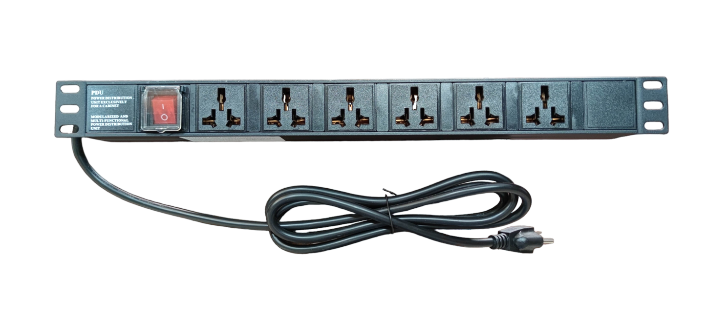 Grippes 6 gang power distribution unit with on off switch and six universal power outlets black