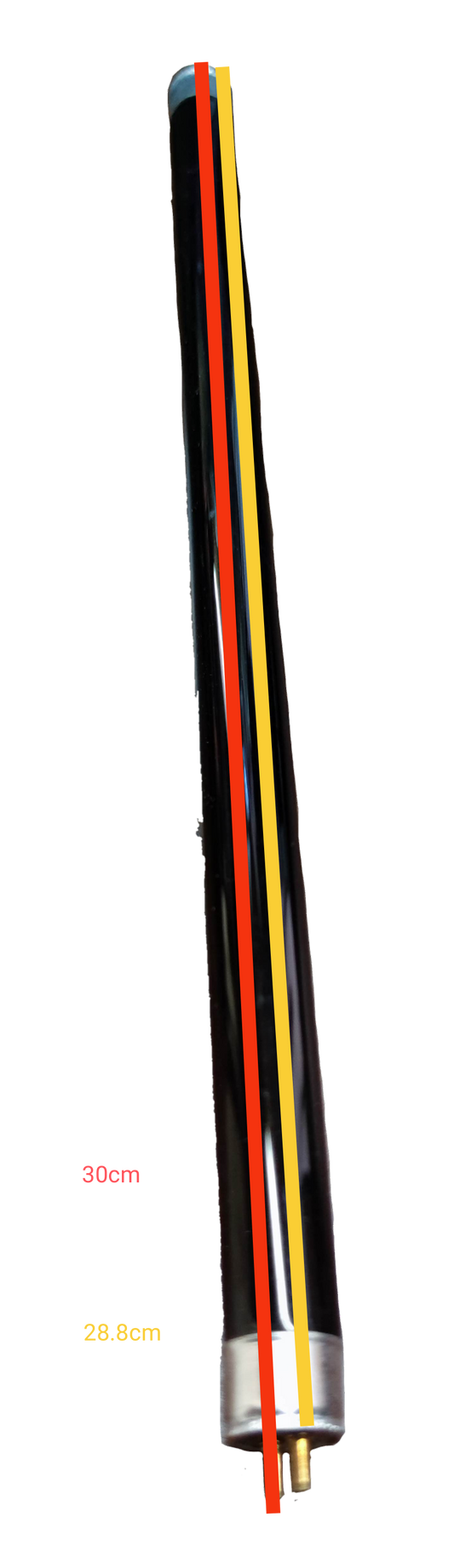 8W T5 black light bulb from China with slim design and metal base, measuring around 30 cm