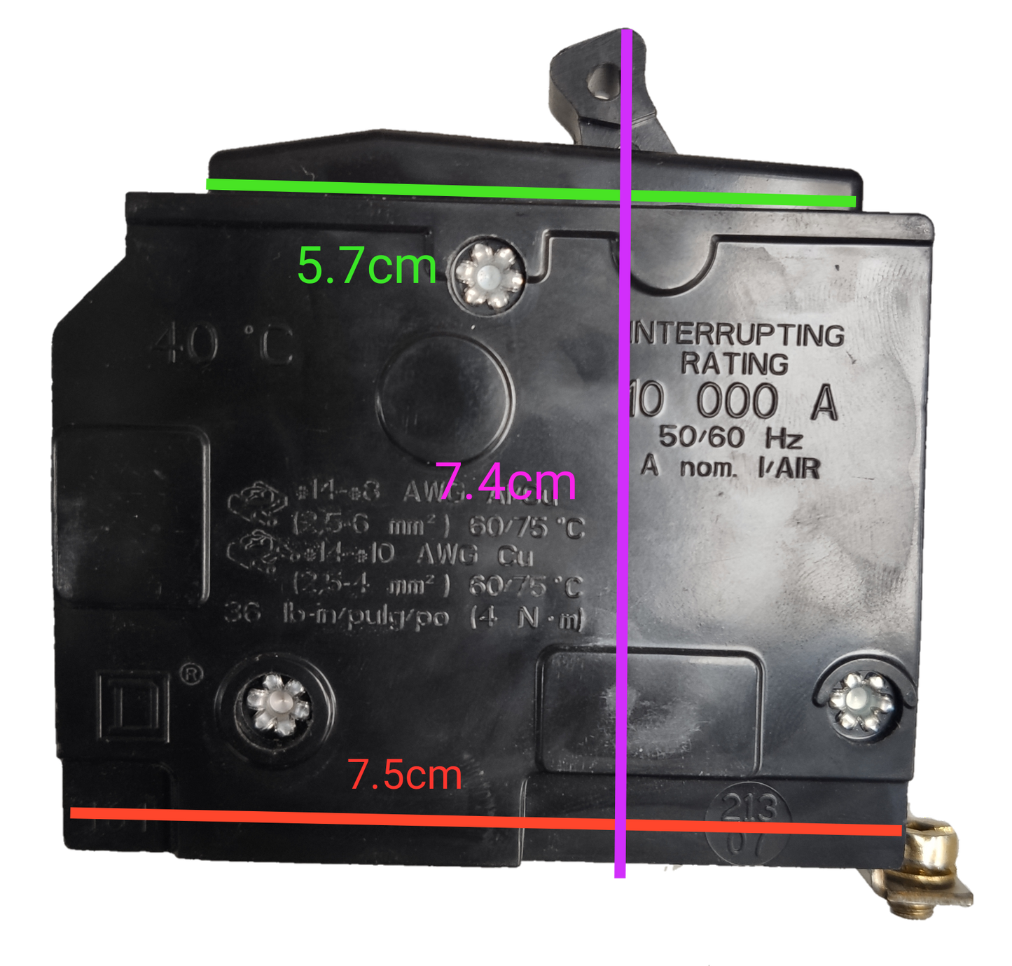 Square D Circuit Breaker 30A 2 Pole QOB black electrical component with labeled dimensions