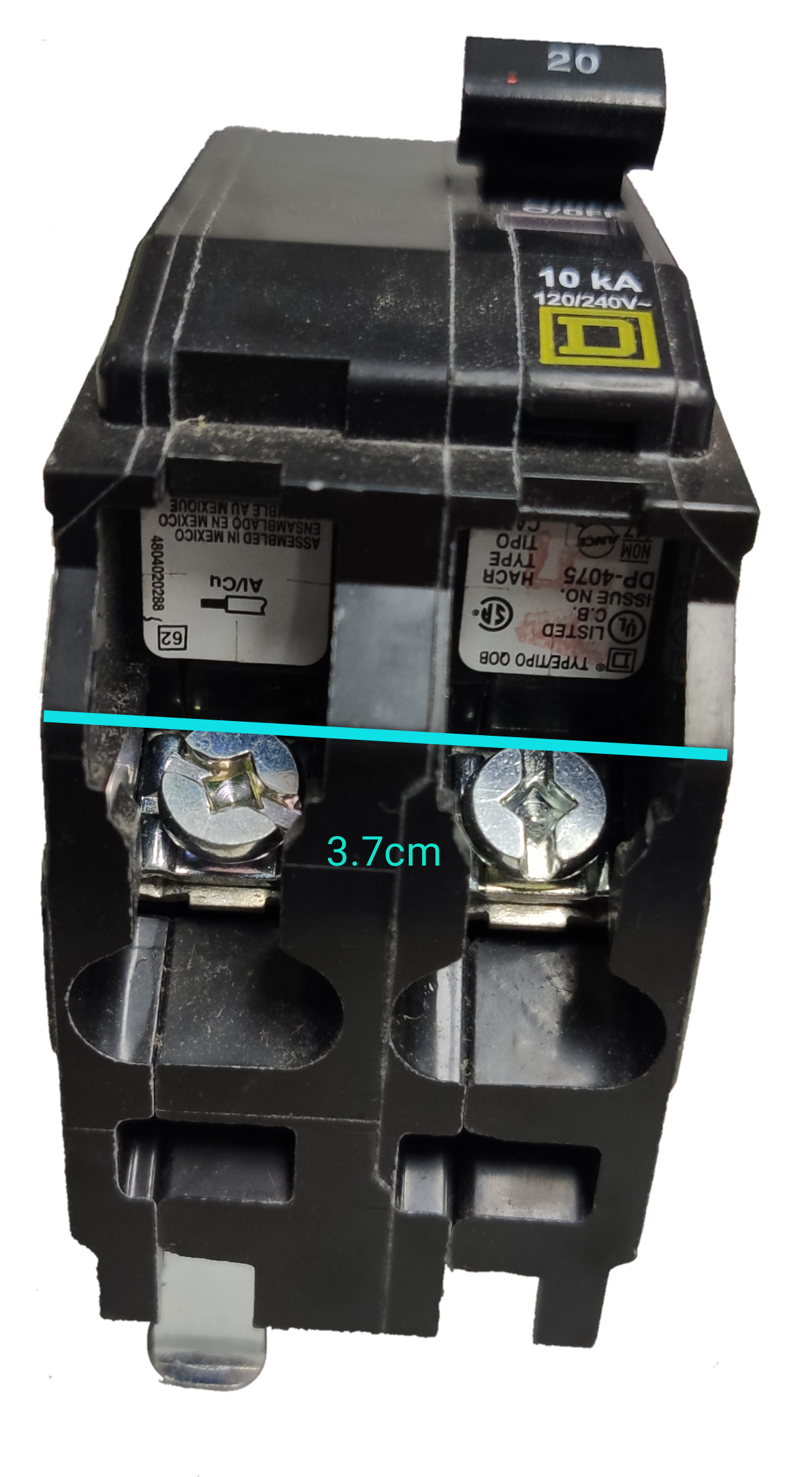 Square D Circuit Breaker 30A 2 Pole QOB with black switch and metal terminal screws