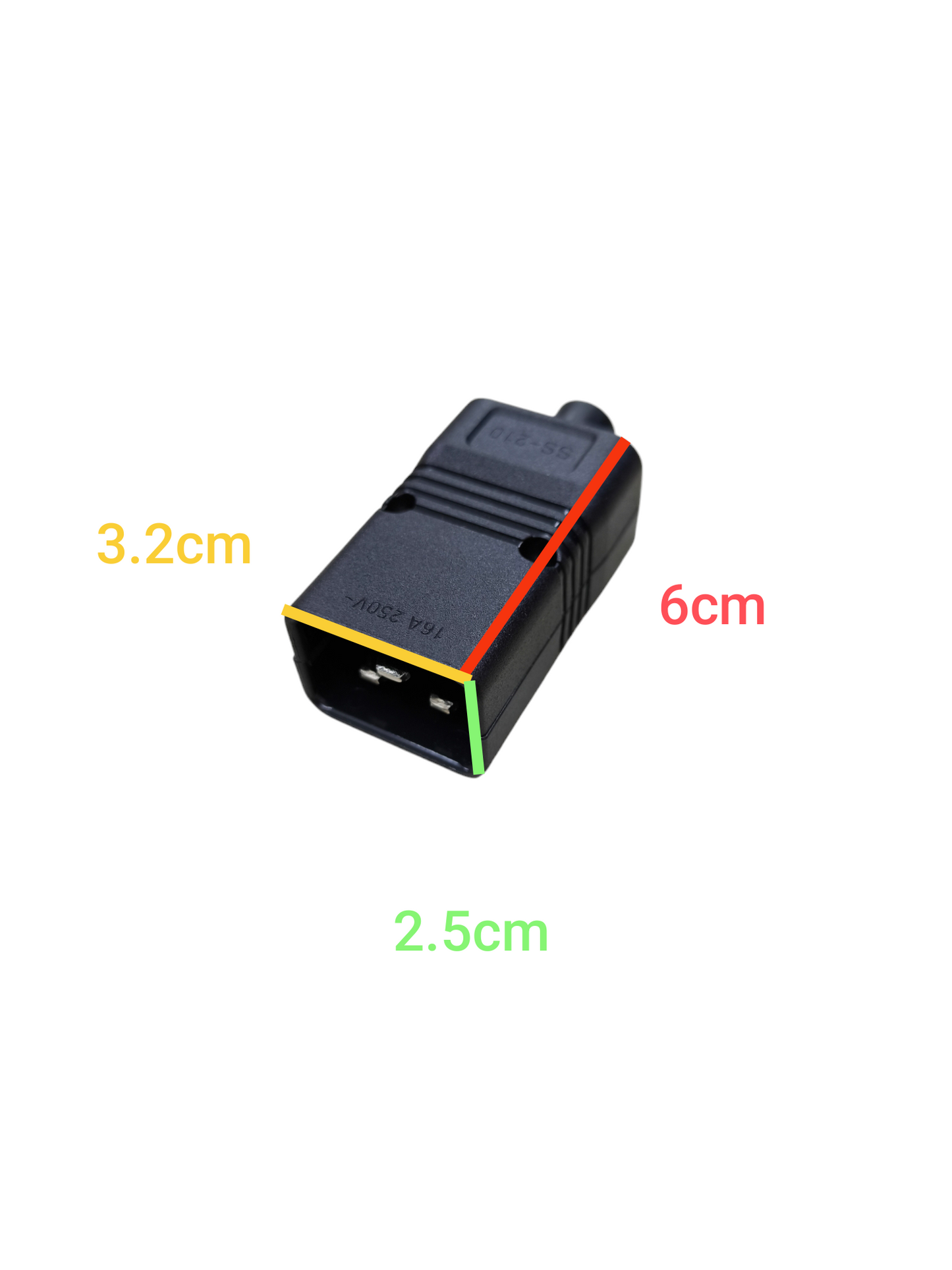 Black Computer Power Plug C20 adapter with dimensions 6 cm by 3.2 cm by 2.5 cm from China