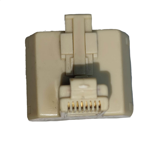LAN splitter 2 female to 1 male white electrical circuitry part with gold connectors