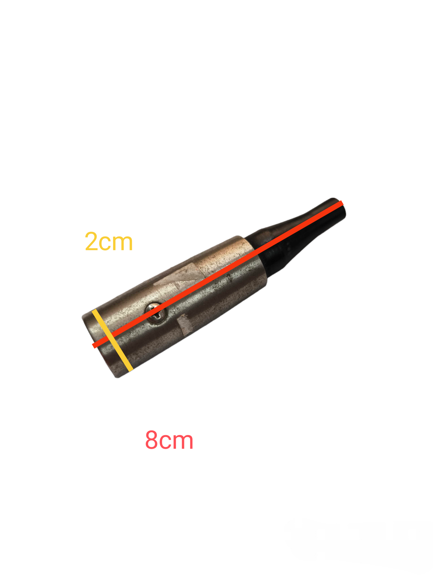 Shure Microphone Male Plug accessory with metal casing and black grip measuring 8 cm by 2 cm
