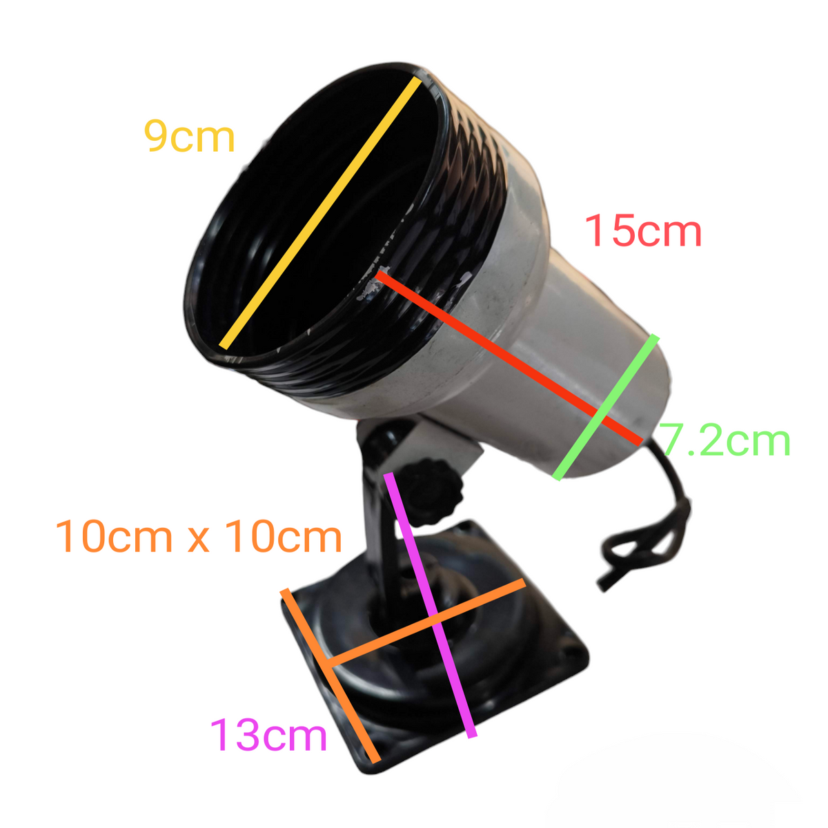 Adjustable metal spotlight with cord on a square mounting plate Spot Light Holder E27 Square Base 9cm opening