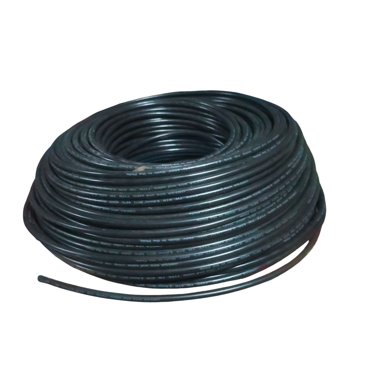 Omega stranded electrical wire coil in black insulation for electrical wiring and connections