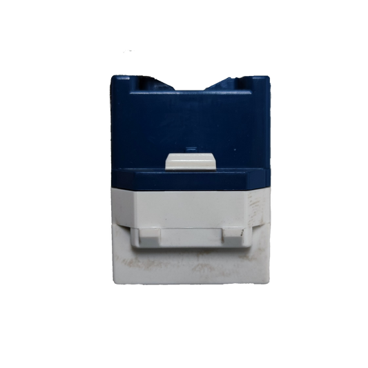 Panasonic Telephone 6P4C WEG2164 blue and white modular telephone jack insert front view for wall mounting