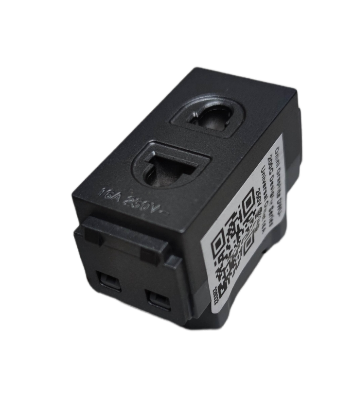 Omni black compact universal outlet 16A 250V adapter module for power points switches and plugs