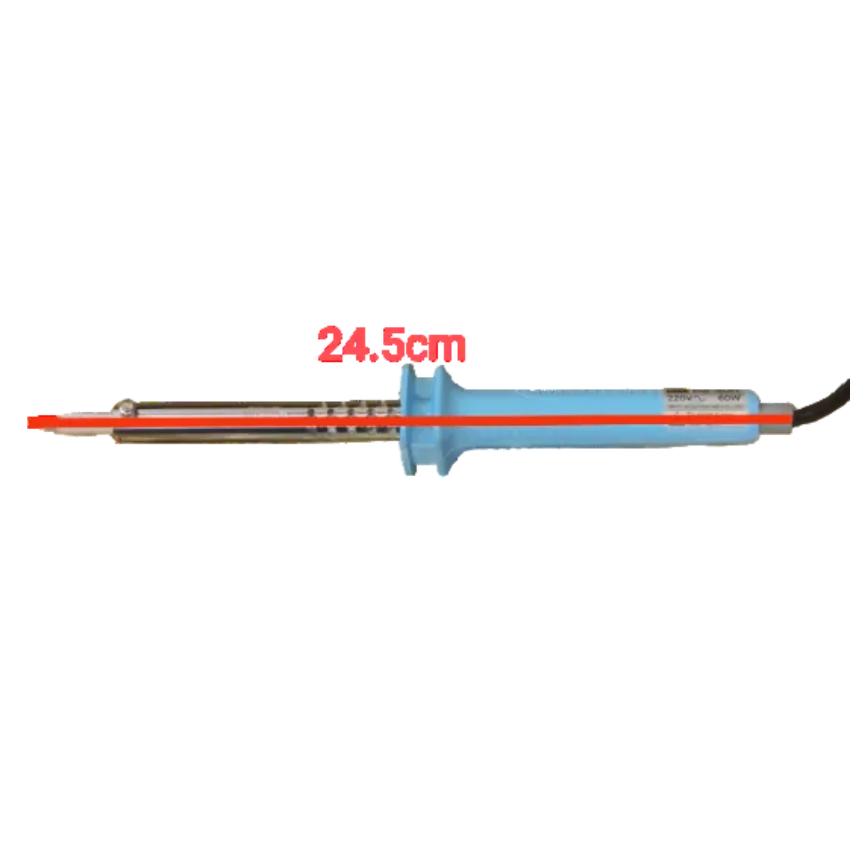 Goot 60W soldering iron with blue handle and long pointed metal tip measuring 24.5 cm