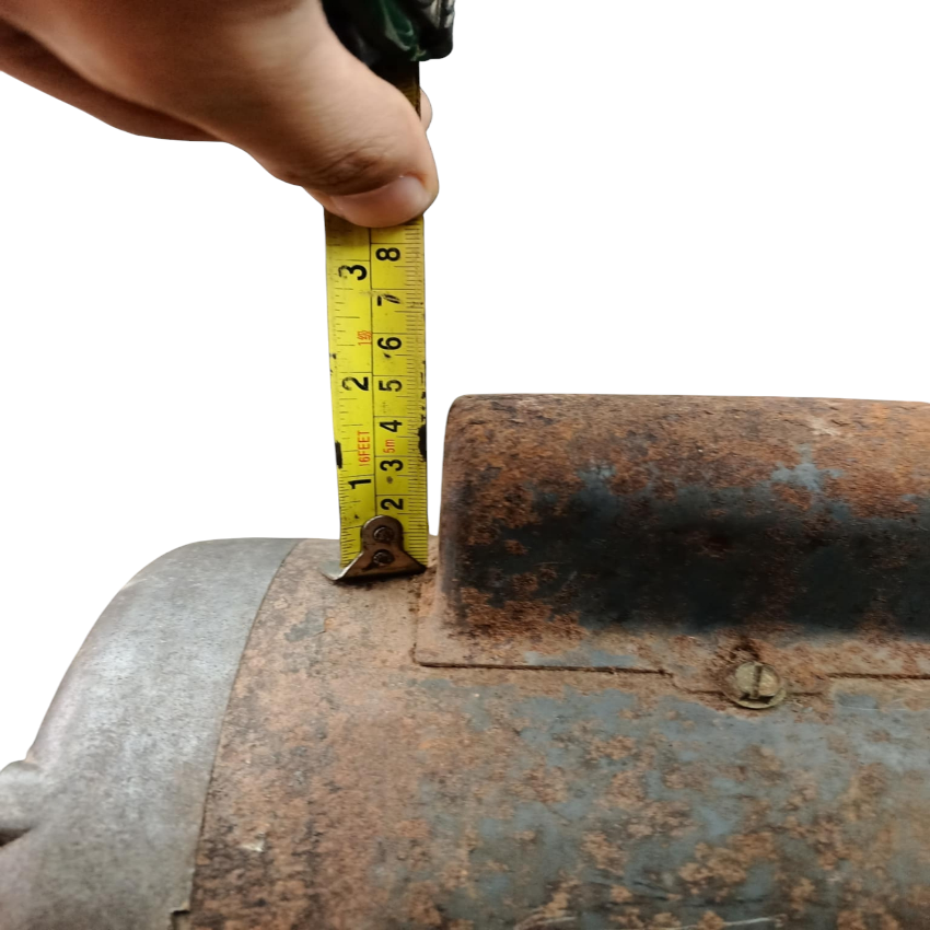 Gould electrical motor with a tape measure showing rusted surface RPM 1725 Refurbished part