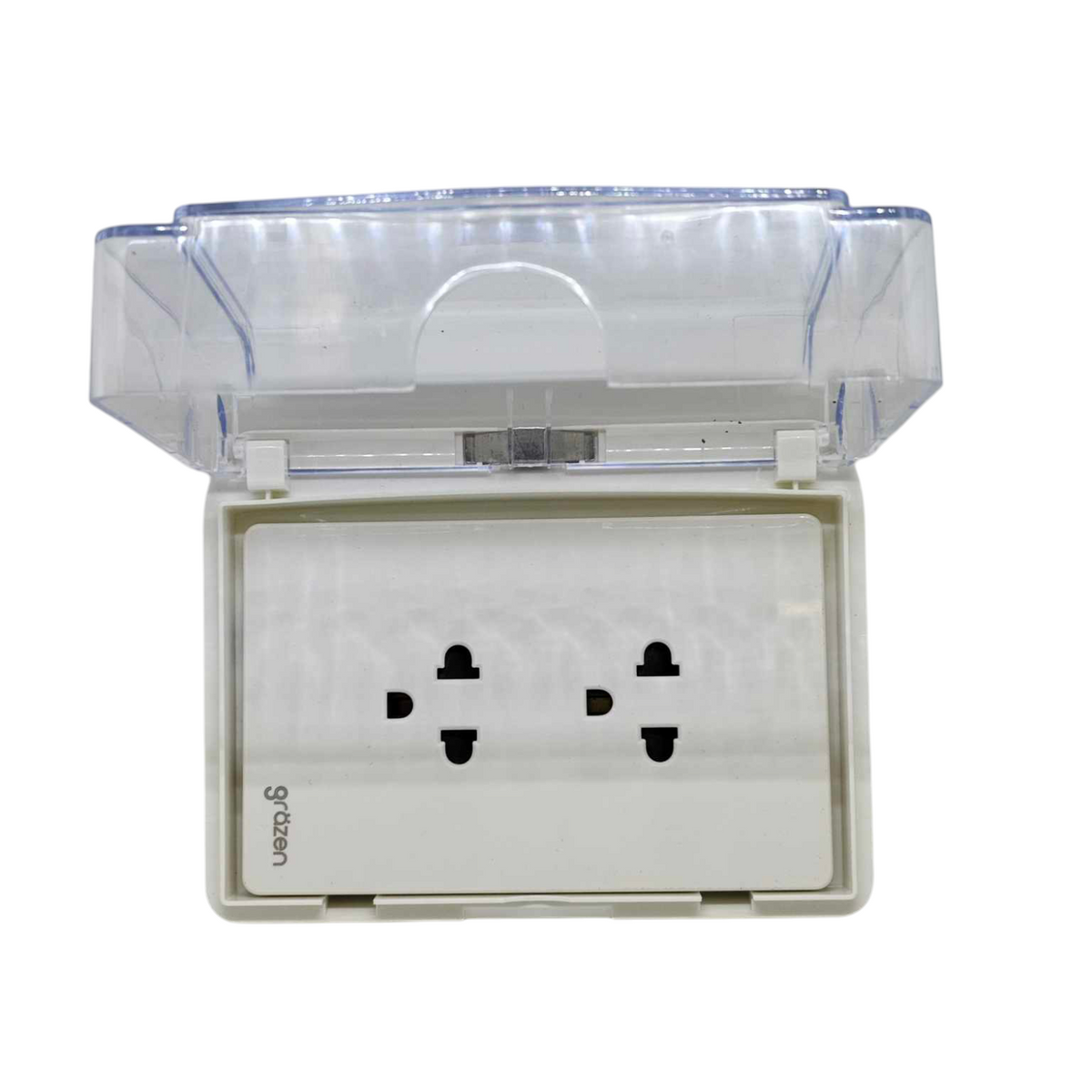 Grazen Weatherproof Duplex outlet 16A with clear protective cover for outdoor use