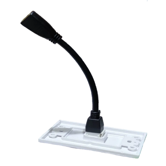 Grippes HDMI wall outlet with cord in white mounting plate for clean cable management