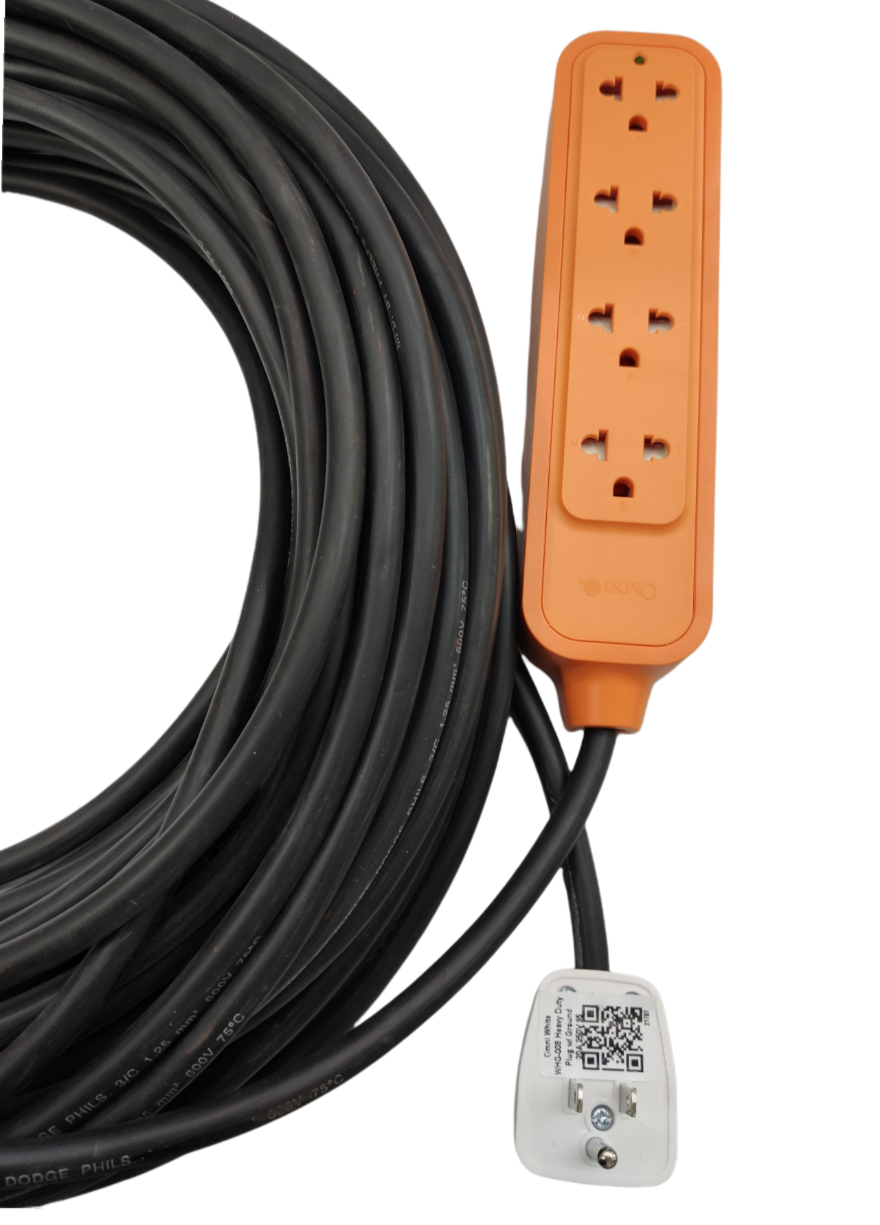 Omni 25 meter heavy duty extension cord with multiple outlets for versatile power solutions