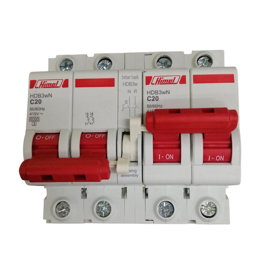 Himel manual transfer switch 20A white circuit breaker with red toggle handles for home generator transfer