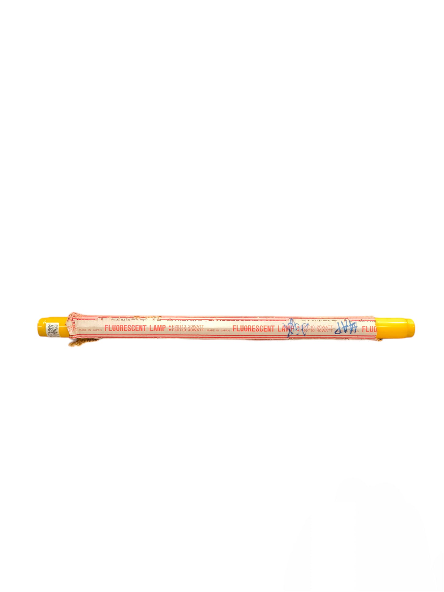 Hitachi 20W T10 Fluorescent Tube with yellow caps and protective packaging
