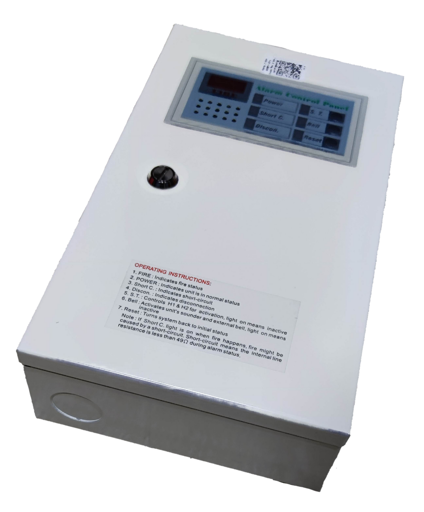 Horing Lih 1 Zone Fire Control Panel white metal casing with keypad and display for fire alarm systems