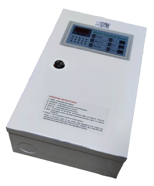 Horing Lih 1 Zone Fire Control Panel white metal casing with keypad and display for fire alarm systems