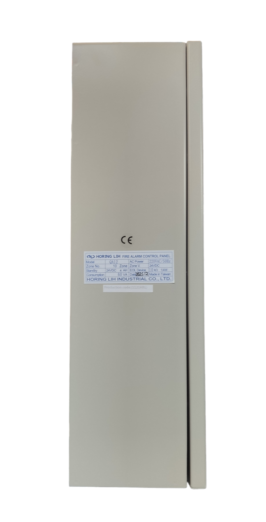 Horing Lih 10 zones fire alarm control panel in beige with label on the front for fire alarms and detectors