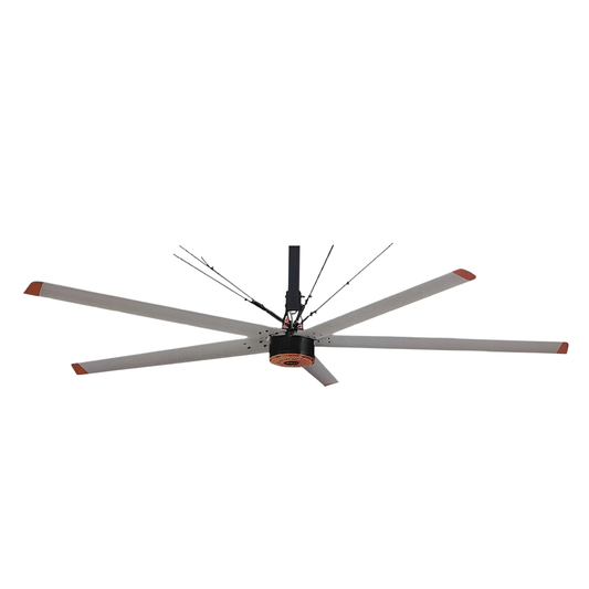 Tailee six blade industrial ceiling fan in gray with orange tips hanging mount Fan Blade Diameter 4.3 Meters 480W