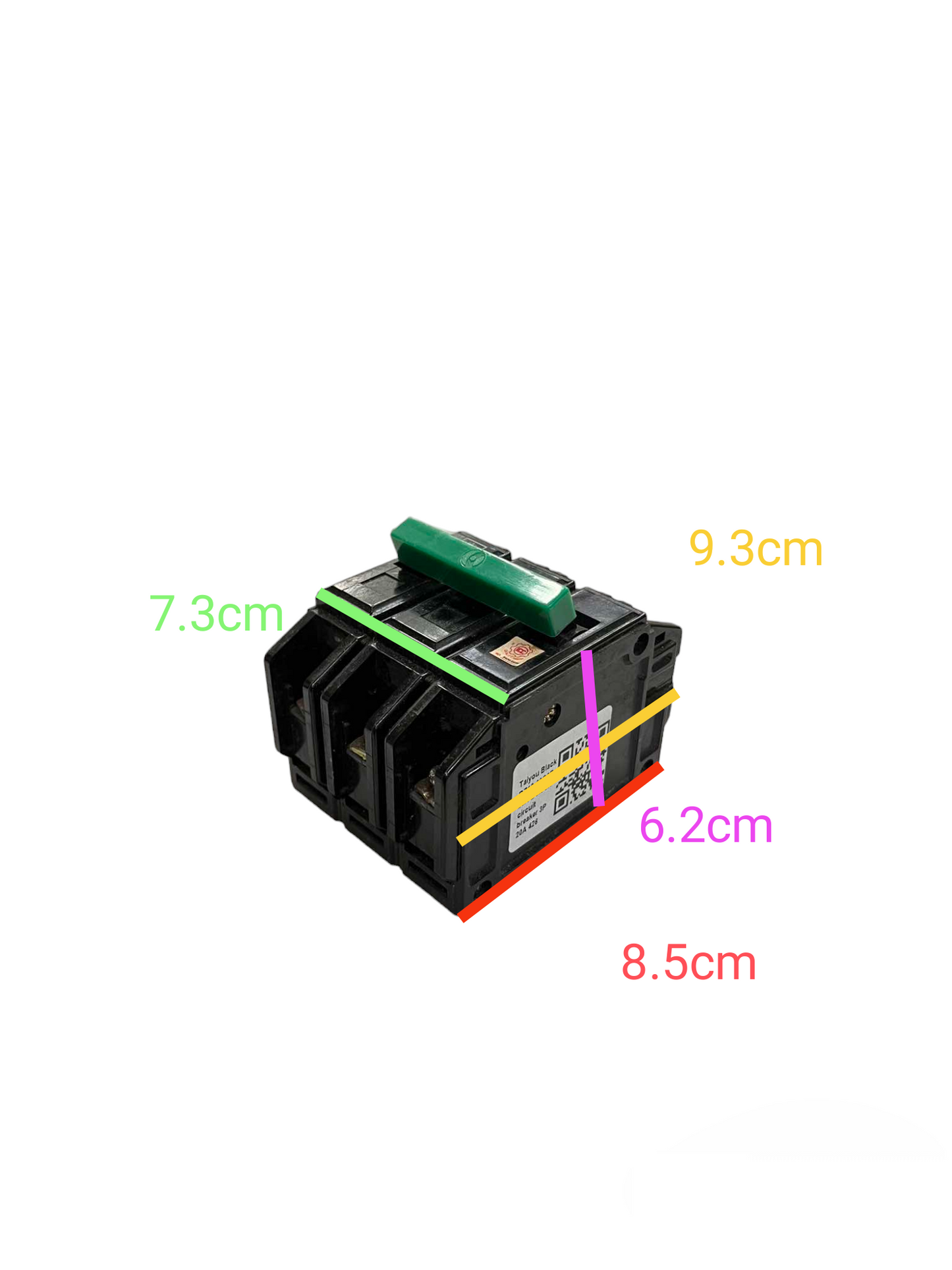 Taiyou 20A 3 Pole Bolt On Type Circuit Breaker with green toggle switch and black body