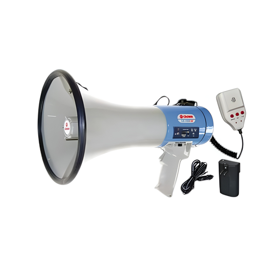 Crown 30W Megaphone Siren, Whistle and Voice Recorder with Bluetooth USB/SD Aux In Range 35 Meters 230 x 350mm without Batteries 8pcs Type C SR-999 UB