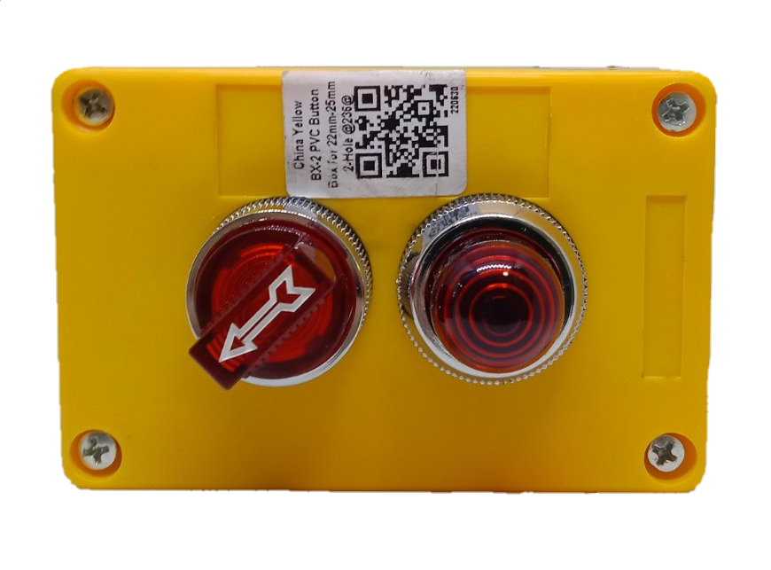 Auspicious illuminated selector switch with red buttons mounted on yellow power points and switches box