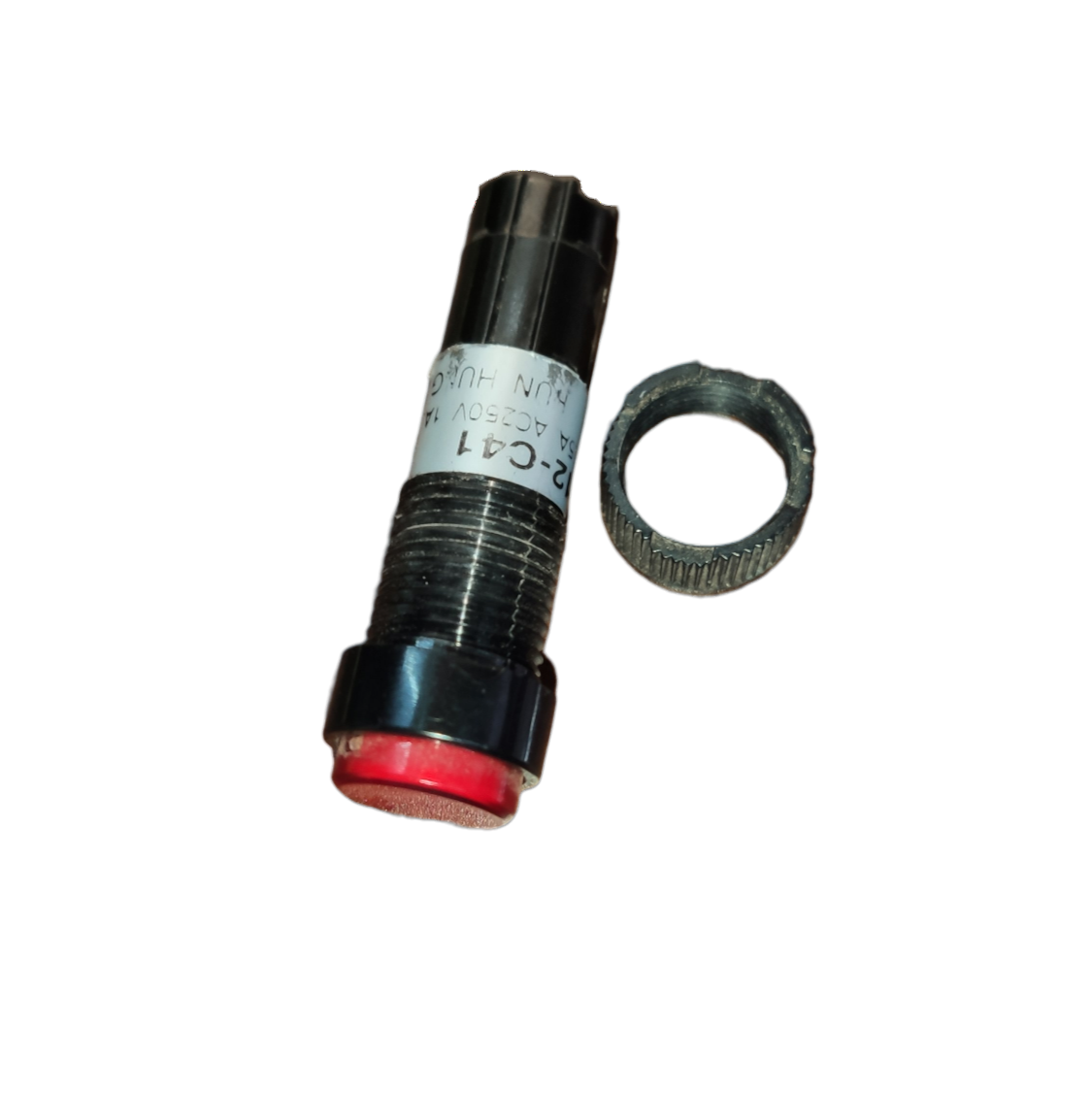 Koino Indicator Push Button Switch 10mm with red button and threaded base for electrical panels