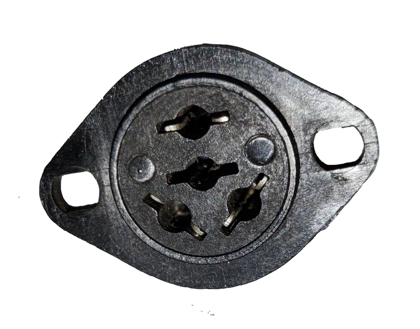 Close-up of industrial 3 pin electrical outlet for mixers controllers and audio interfaces from China