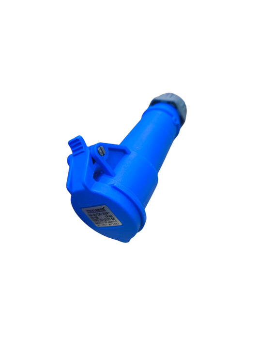 Grippes blue industrial outlet connector for electrical circuitry and parts with protective cap