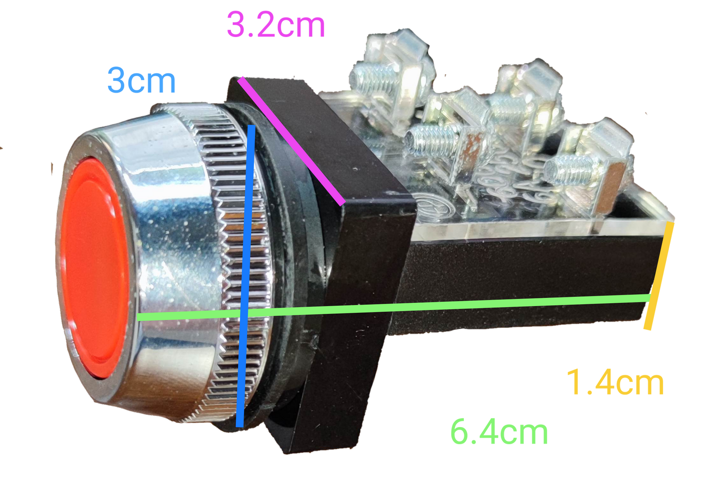 Grippes red push button switch 30mm metal bezel panel mount with screw terminal contacts