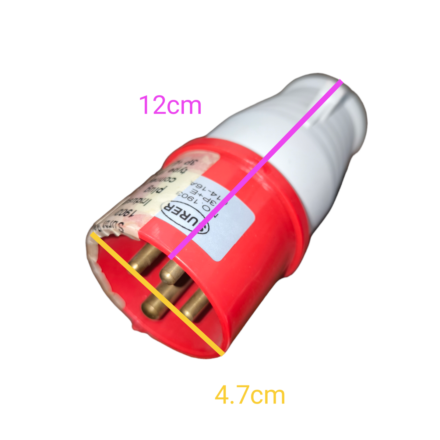 Surer 220V AC Industrial Plug with red and white casing and three brass pins