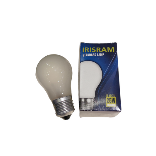 Irisram Battery Lamp 12V 25W E27 incandescent bulb with frosted glass and packaging