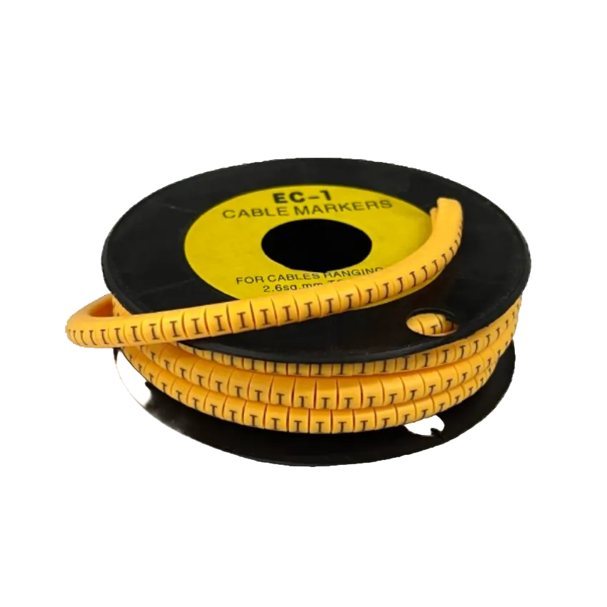 Spool of yellow cable markers with printed I symbols Cable "I" Marker 2.6mm to 4.2mm Yellow for wire labeling
