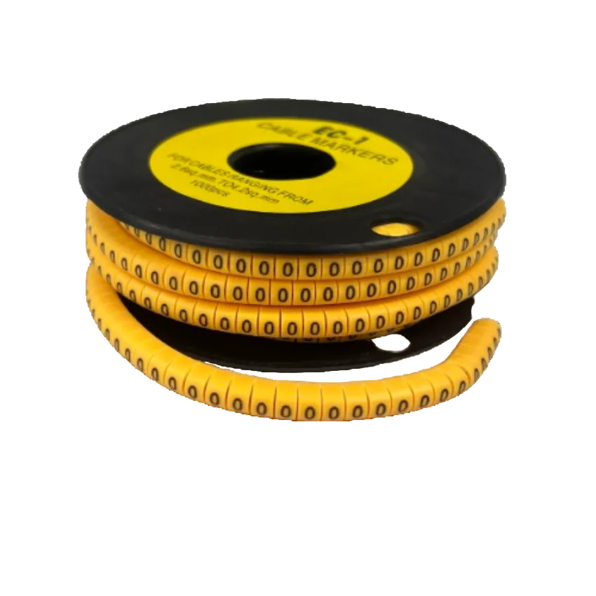 China cable management reel of yellow numeric 0 markers for wire labeling 0 Marker 2.6mm to 4.2mm