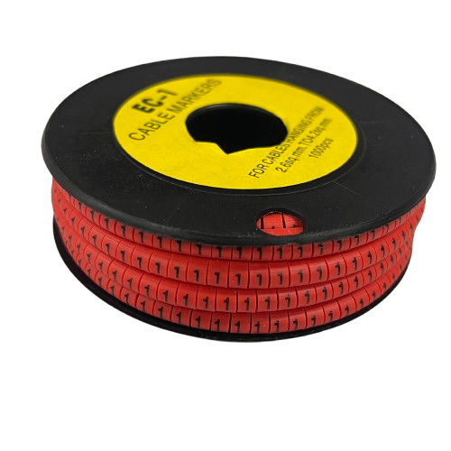 Grippes 1 Marker Red 2.6mm to 4.2mm cable markers on black spool for cable management and labeling