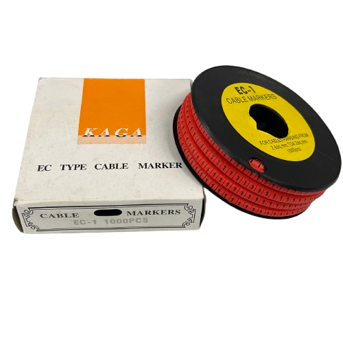 Grippes EC cable marker spool and box with red markers 1 Marker Red 2.6mm to 4.2mm for wire labeling