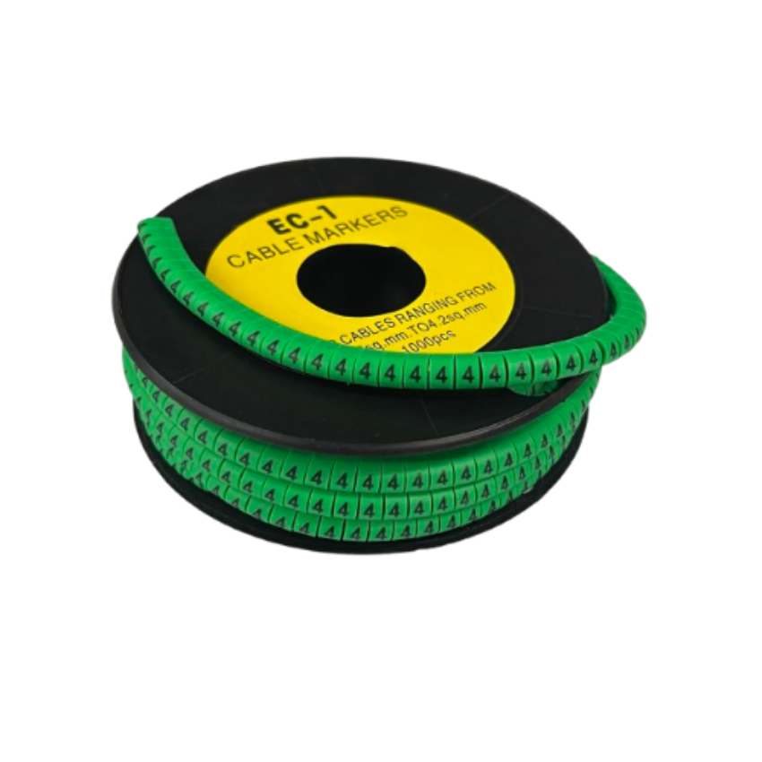 Grippes spool of 4 Cable Marker Green numeric ring markers on black reel for cable management