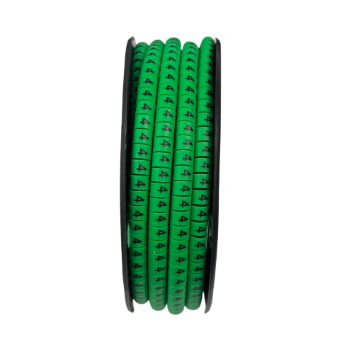 Grippes 4 Cable Marker Green spool of numbered green cable markers labeled 4 for cable management