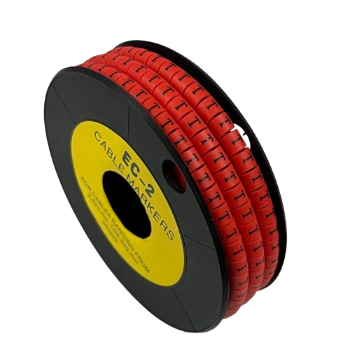 500pcs Cable Marker Red - T on a spool, ideal for organizing and labeling cables efficiently