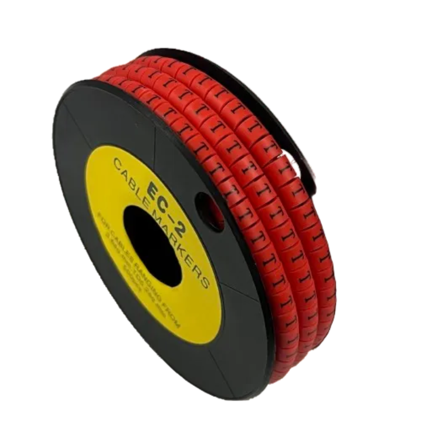 500pcs Cable Marker Red - T on a spool, ideal for organizing and labeling cables efficiently