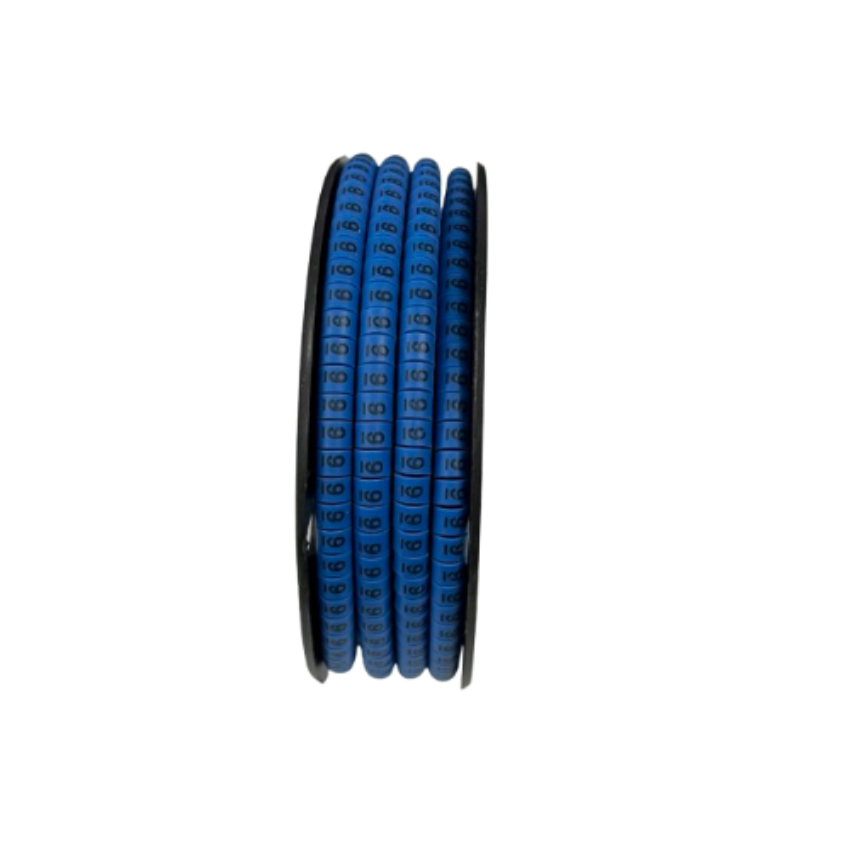 Roll of blue numeric cable labels 9 Cable Marker 2.6mm to 4.2mm Blue on spool for wire identification
