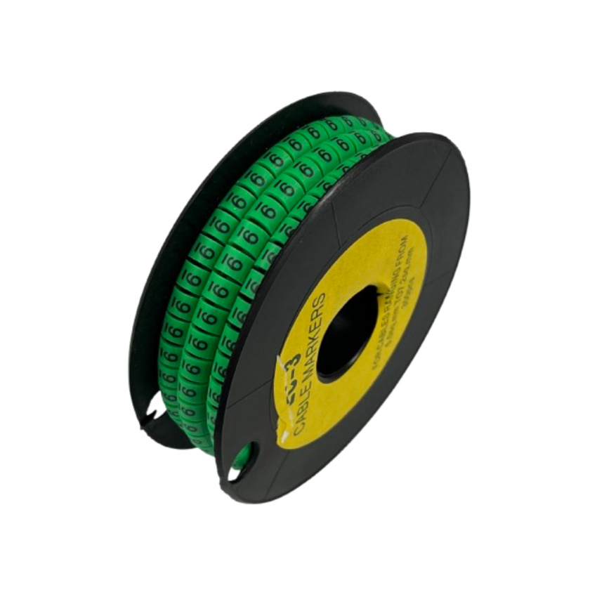Spool of green numbered cable markers for wire organization 9 Marker 5.0mm to 7.2mm Green made in China