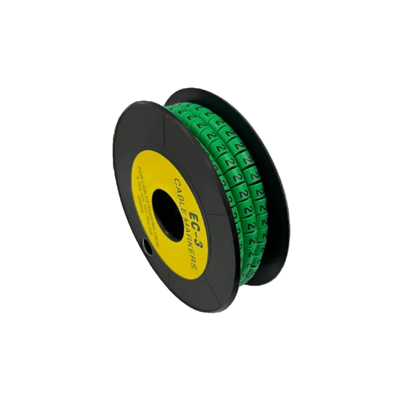 Spool of Cable Marker 2 Green numbered cable markers on a reel for wiring identification and cable management