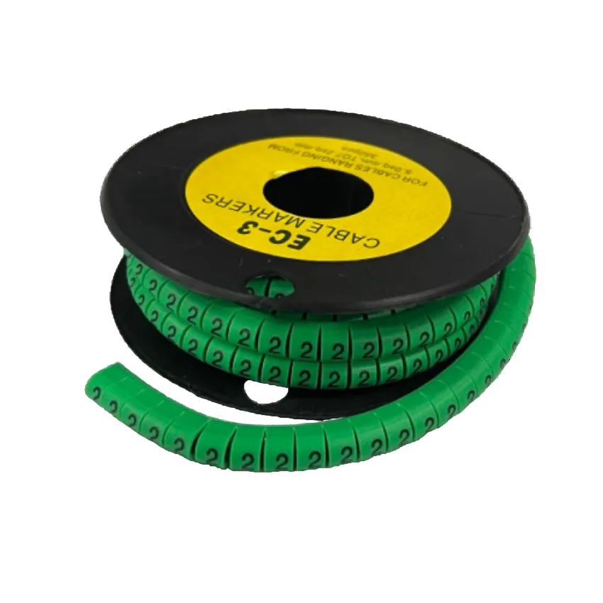 Spool of Cable Marker 2 Green segmented number 2 labels for wire identification and cable management