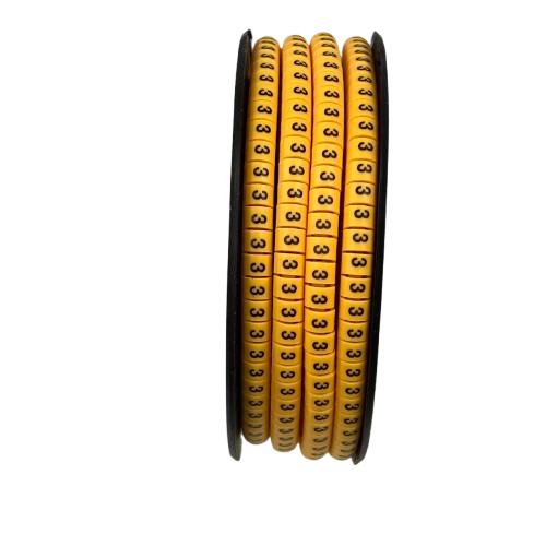 Spool of Cable Marker 3 Yellow numbered round cable labels for wire identification and organization
