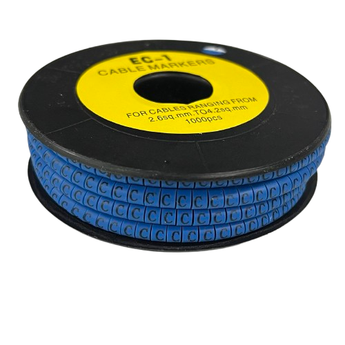 Spool of blue cable markers with repeated C letters Cable "C" Marker 2.6mm to 4.2mm Blue for wire labeling