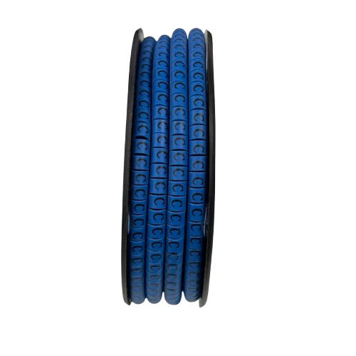 Spool of Cable "C" Marker 2.6mm to 4.2mm Blue clips for cable management and labeling
